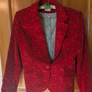 Red Floral Velvet Women's Blazer